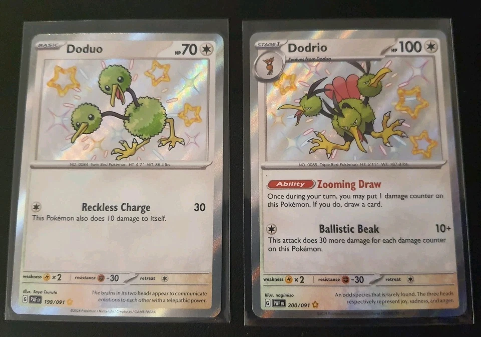 Doduo 199/091 & Dodrio 200/091  SV: Paldean Fates Shiny Rare Pokemon TCG NM - Image 1 of 1
