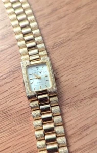 Cheryl tiag gold tone wristwatch rectangle white face brushed band jewelry - Imagen 1 de 3