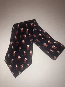 Alynn Neckwear Men's Silk Necktie Tie-Navy Blue with Golfing Santas-Christmas - Picture 1 of 6