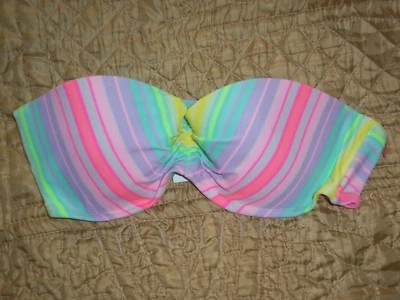 Victoria's Secret Strapless Rainbow Push-Up Bandeau Bikini Ruched Top 34B New — 第 1/4 张图片