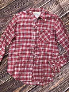 Womens Small 0 Current Elliot Plaid Linen Button Up Blouse - Picture 1 of 5