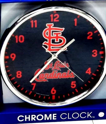 St Louis Cardinals 12 inch Chrome Plated Wall Clock Wincraft New - Image 1 of 4
