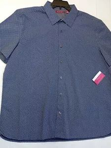 AXIST Slim Fit Mens Short Sleeve Button Up Shirt - White / Navy Blue Size XXL - Picture 1 of 6