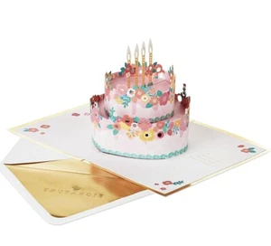 Hallmark Birthday Card ~ 3D POP UP Cake w/Flowers  ~ Intricate Paper Art NEW - Picture 1 of 4
