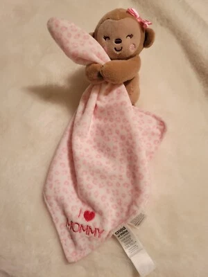 Child of Mine Carters Pink Lovey Plush Monkey I Love Mommy Rattle Satin Blanket - Image 1 of 4