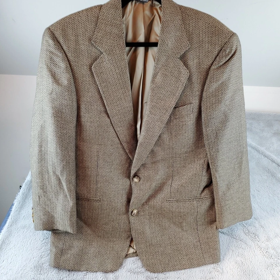 Casaco esportivo Vito Rufolo masculino de seda tamanho 38 S marrom espinha de peixe Itália jaqueta blazer - Imagem 1 de 4