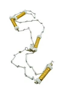 HOBÉ Vintage Milk Glass & Cast Pillar Bead Necklace w/ Metal Link Chain - Picture 1 of 5