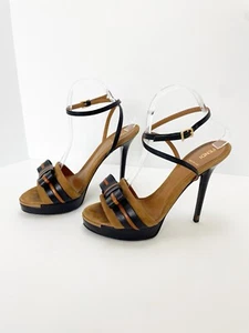 Fendi Brown Black Leather Suede Bow Platform Sandal 39.5 - Picture 1 of 13
