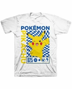 Pokemon Youth Boys Pikachu 025 White Checker Print Shirt New S, L, XL - Picture 1 of 1