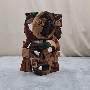 Rare Retro Mayan Aztec Mexican Central American Handcrafted Wooden Mask 12”x7.5” - Picture 1 of 4