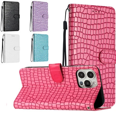 Crocodile Pattern Wallet Phone Case for Samsung S25 S23 S24 S21 S22 S9 S10 S20  - Image 1 of 4