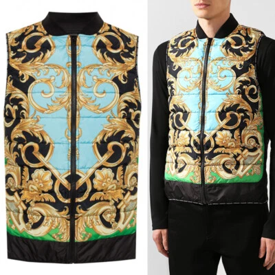 Talla M NUEVO $1425 CHALECO ACOLCHADO DEPORTIVO VERSACE para hombre negro dorado barroco estampado medusa Foto 1 de 4