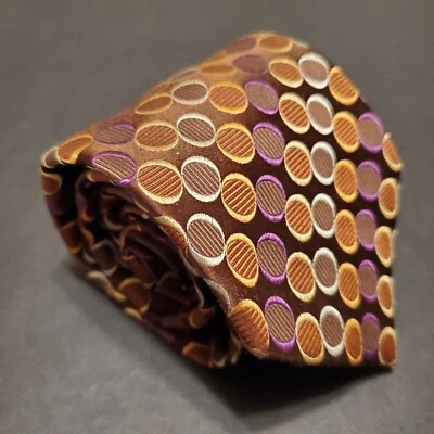 Steve Harvey Necktie Brown Geometric Pattern Silk Neck Tie 60x4" Jacquard Fabric - Image 1 of 4