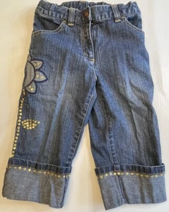 Gymboree Sunflower Fields Size 7 Embroidered Sequin Capri Jeans Blue Denim EUC - Picture 1 of 6