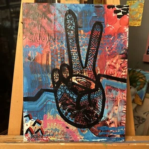 Mixed Media Painting 12x16 - OOAK - Signed By Artist -Peace Sign - Wall Art - Picture 1 of 6