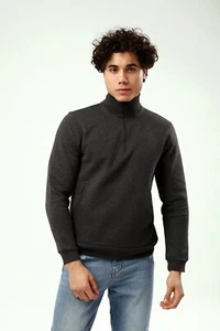 Reiss Half Zip Sweatshirt Anthracite Mens Designer Funnel Neck Sweater Jumper - Picture 1 of 6