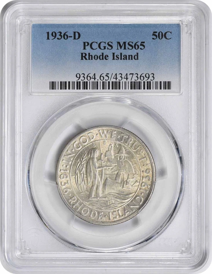 Rhode Island Commemorative Silver  Half Dollar 1936-D MS65 PCGS - Image 1 of 2