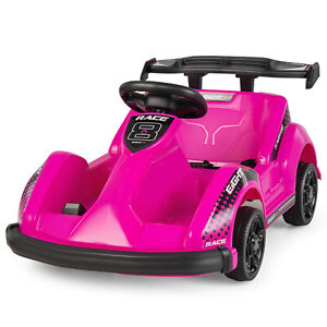 6V Battery Powered Go Kart Kids Ride On 4 Wheel Racer RC w/ Bumper & Music Pink