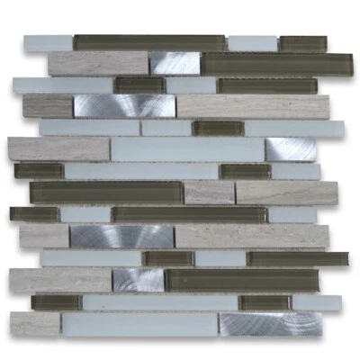 A78005 Glass Mosaic Tile Ash Brown White Grey Wood Grain Marble Aluminum - Image 1 of 4