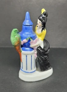 Sitzendorf Figural Scent Bottle Lady with Green Parrot & Vase 1930s - Picture 1 of 7