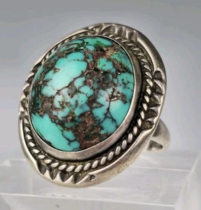 Vintage Navajo Turquoise Sterling Silver Ring Size 6.75 - Picture 1 of 3