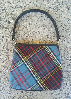 Bolsa de mão vintage Vera Walson toda lã tartan xadrez armação feita na Inglaterra - Imagem 1 de 4