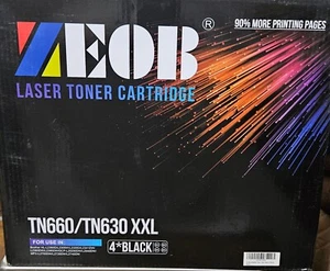 Zeob TN660 TN630 XXL schwarze x 4 Tonerkartuschen mit hoher Kapazität ~NEU im Karton~ - Bild 1 von 2
