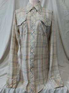 Vintage 70's Campus Rugged Country Plaid Long Sleeve Shirt Size Medium 15 15 1/2 - Picture 1 of 7