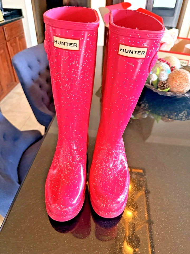 Kids Hunter Girl’s Original Giant Glitter Boot - JFT6075RGT - Size 5B/6G - Pink - Image 1 of 4