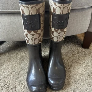 Authentic Coach Rain Boots Women’s Size 7B Q1574 Brown Pearl Good Condition - Picture 1 of 10