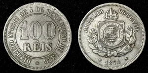 BRASILIEN Pedro II 1874 100 Reis Rio de Janeiro BESSERES DATUM SS KM# 477 (28 354) - Bild 1 von 3