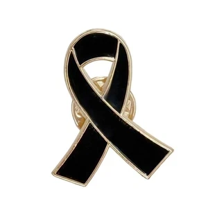 Black White Alloy Ribbon Pin Badge Brooch Funerals Mourning Memorial Pin Badg ~ - Bild 1 von 13