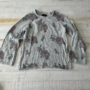Lucky Brand Floral Sweater size Large Light Grey Wool Blend Bell Sleeves - Picture 1 of 10