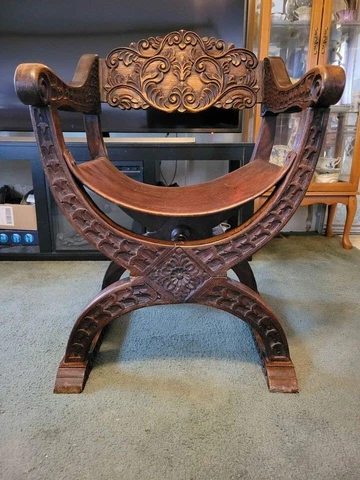 Antique Carved Savonarola Dante X Form Chair Cover