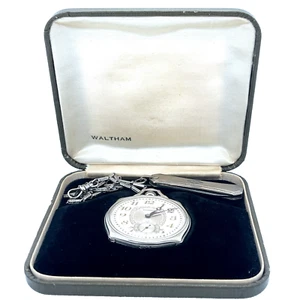 Waltham Grade Royal 14K White Gold Filled Pocket Watch - Picture 1 of 7