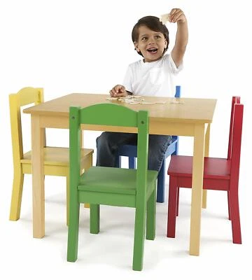 Детский деревянный стол 4 стула набор детский размер обеденный пакет радужный детский сад упаковка - Изображение 1 из 3