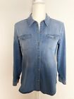 Coldwater Creek Womens Button Down Shirt Blouse Size PS Blue Chambray Pockets