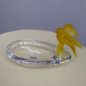 Daum France Crystal Glass Trinket Box Bird Yellow Orange Figurine H4.1" UNUSED - Picture 1 of 5