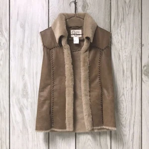 Cripple Creek Women Vintage Brown Faux Suede/Faux Fur Lining Western Open Vest M - Picture 1 of 5