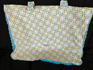 CARSEAT CANOPY Turquoise Blue Minky Fleece w/ White Green Geometric Cover Hayden