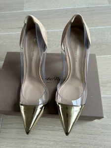GIANVITO ROSSI PLEXI METAL GOLD MEKONG HIGH HEEL PUMPS HAND SIGNED BY ROSSI 40 - Picture 1 of 9