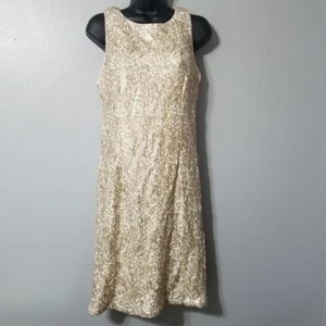 Leslie Fay Size 10 Gold Sequined Sleeveless Formal Romantic Sheath Dress - Picture 1 of 7