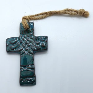Pottery Cross Christmas Tree Ornament Ceramic - Picture 1 of 4