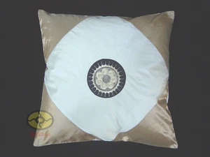 camel + cream Satin Cushion Cover/Pillow Case Hmong Miao Nationality SUN design - Picture 1 of 5