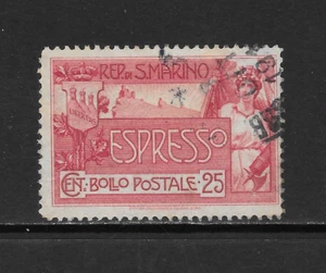 SAN MARINO SCOTT E1 USED FINE - 1907 25c CARMINE SPECIAL DELIVERY ISSUE - Picture 1 of 2