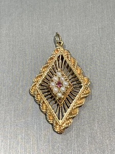 14k Yellow Gold Pearl & Ruby Pendant - Picture 1 of 6