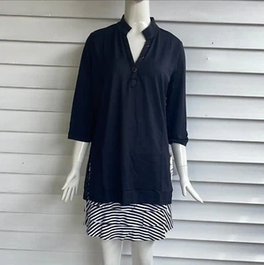 Lulu-B Ladies Solid Black V-Neck Half Sleeve Travel Tunic UPF 50+ Sun Protection - Picture 1 of 3