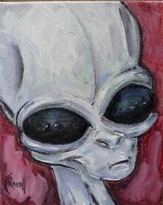 Outer Space BOBBY ALIEN Grey ET Area 51 8x10 painting original signed CROWELL - Picture 1 of 8