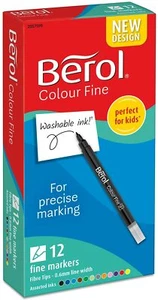 Berol Felt Tip Colouring Pens, Washable, Assorted Colours, 12 Count - Picture 1 of 8