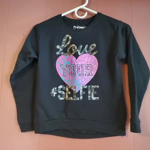 Hanes Girl's Large Black Pullover Sweatshirt w/Heart "Love Your #Selfie" - Picture 1 of 3